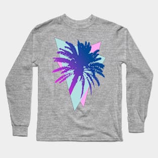 Faded Blue Glow Retrowave Palm Tree Long Sleeve T-Shirt